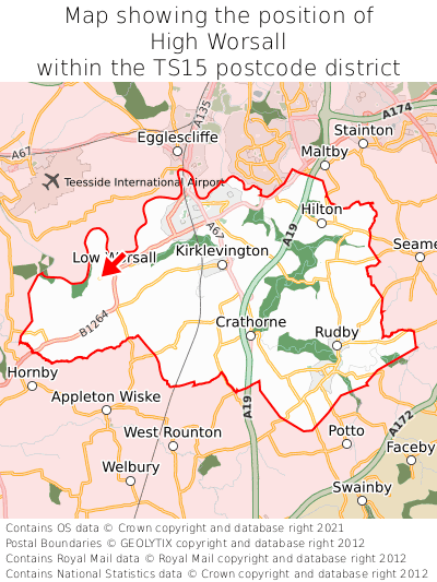 Map showing location of High Worsall within TS15