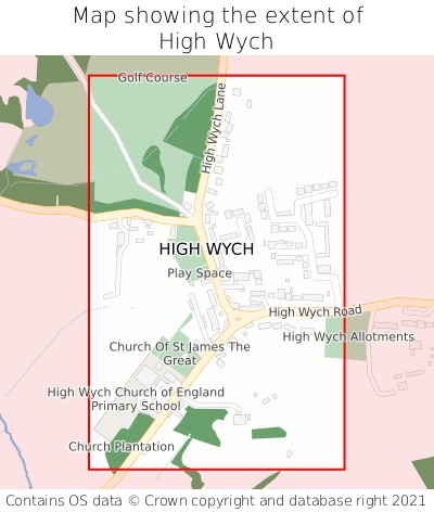 Map showing extent of High Wych as bounding box