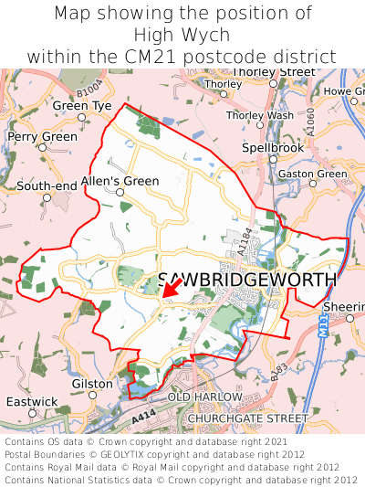 Map showing location of High Wych within CM21