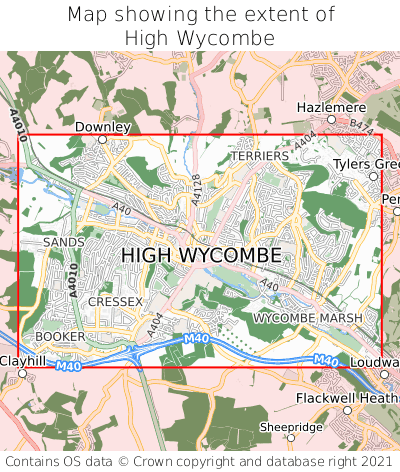 Map showing extent of High Wycombe as bounding box