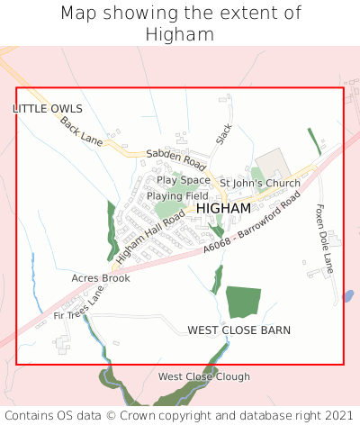 Map showing extent of Higham as bounding box