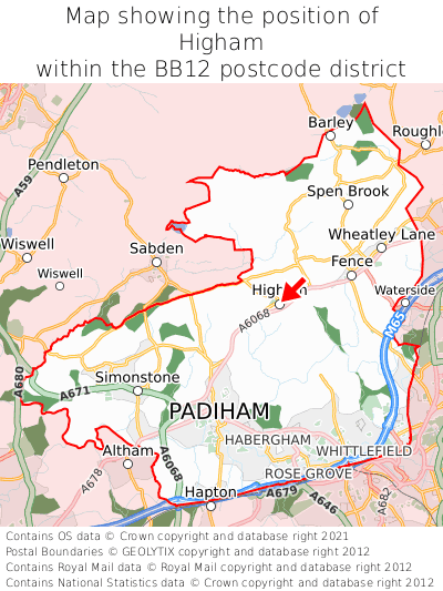 Map showing location of Higham within BB12