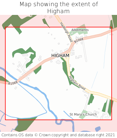Map showing extent of Higham as bounding box