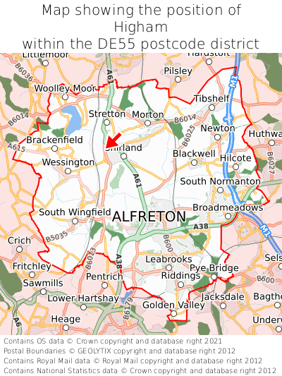 Map showing location of Higham within DE55