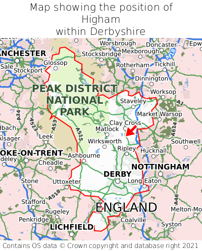 Map showing location of Higham within Derbyshire