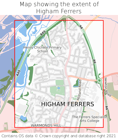 Map showing extent of Higham Ferrers as bounding box