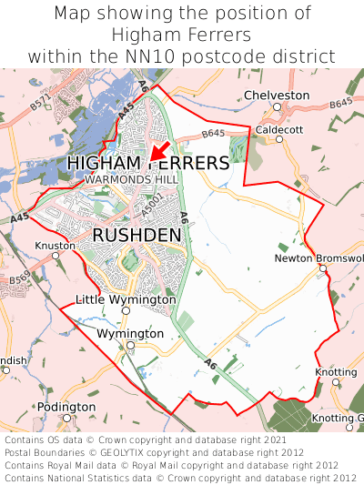 Map showing location of Higham Ferrers within NN10