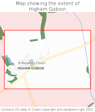 Map showing extent of Higham Gobion as bounding box