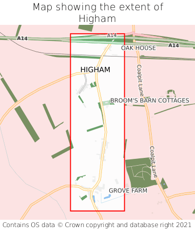 Map showing extent of Higham as bounding box
