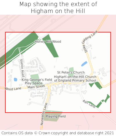 Map showing extent of Higham on the Hill as bounding box