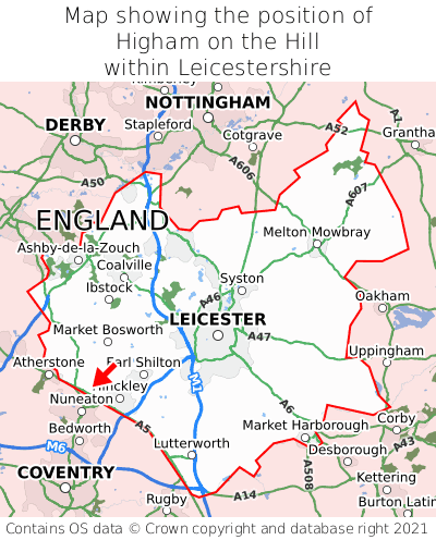 Map showing location of Higham on the Hill within Leicestershire