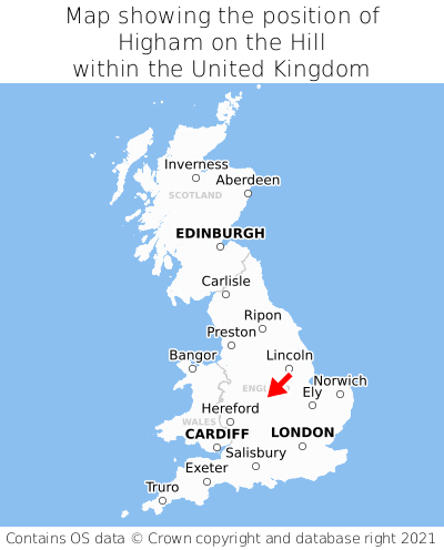Map showing location of Higham on the Hill within the UK