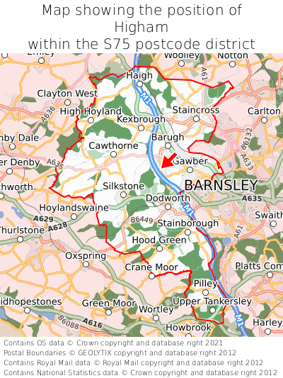 Map showing location of Higham within S75