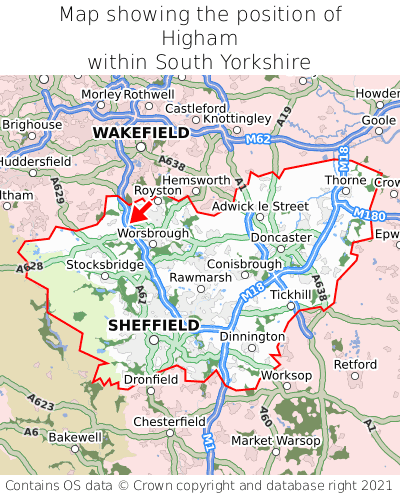 Map showing location of Higham within South Yorkshire