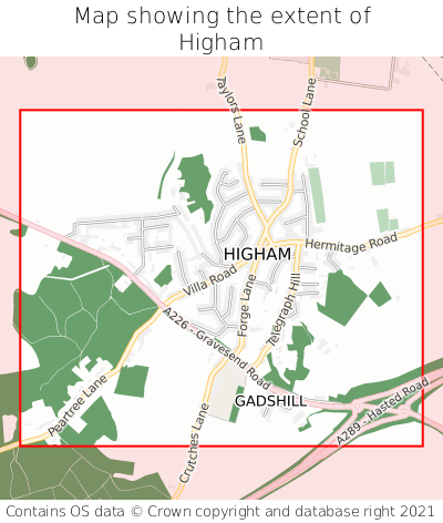 Map showing extent of Higham as bounding box