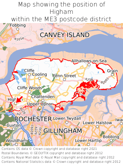 Map showing location of Higham within ME3