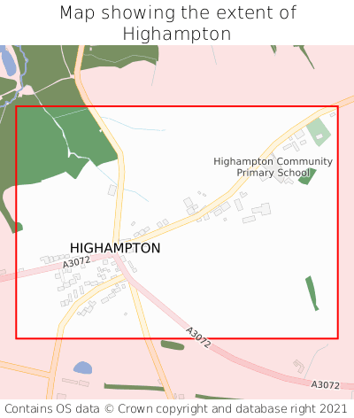 Map showing extent of Highampton as bounding box