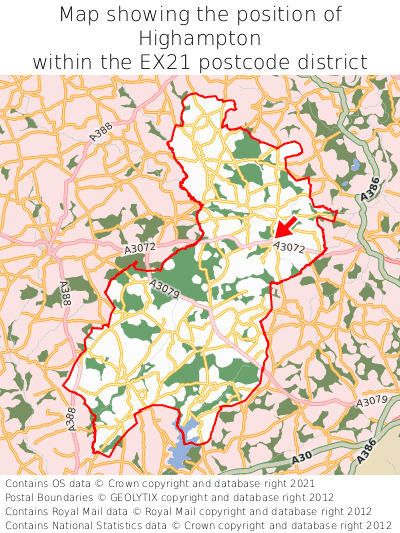 Map showing location of Highampton within EX21