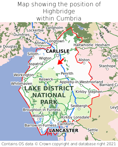 Map showing location of Highbridge within Cumbria