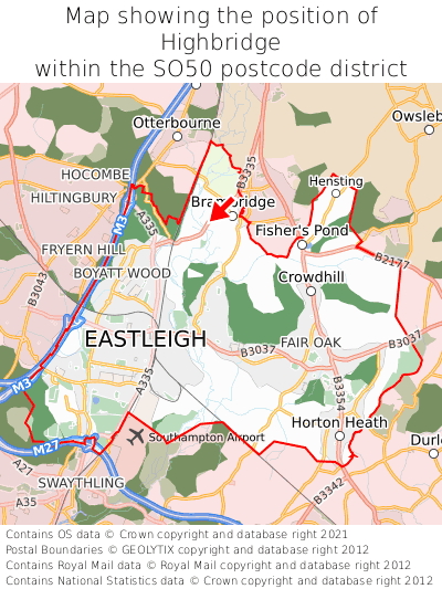 Map showing location of Highbridge within SO50
