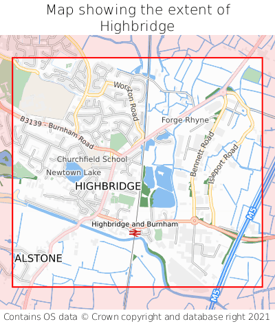 Map showing extent of Highbridge as bounding box