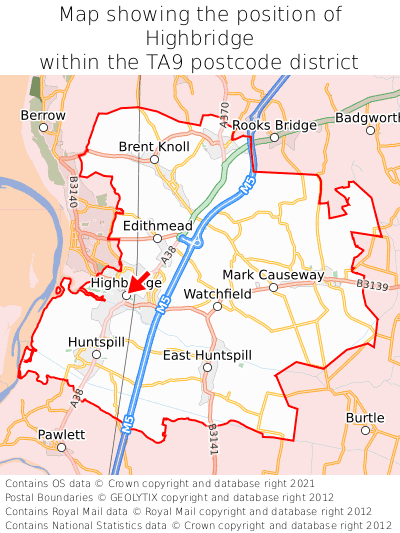 Map showing location of Highbridge within TA9