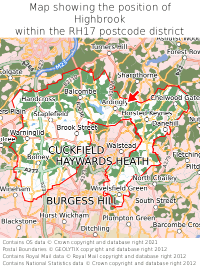 Map showing location of Highbrook within RH17
