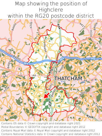 Map showing location of Highclere within RG20