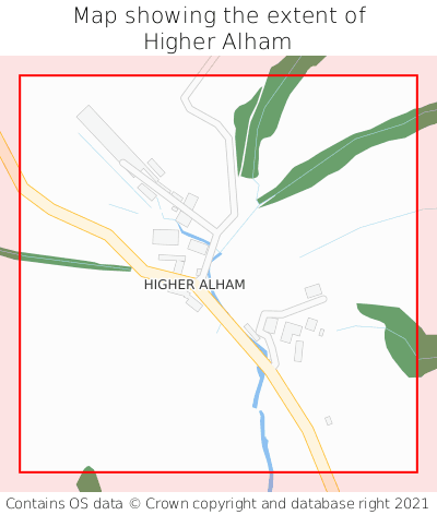 Map showing extent of Higher Alham as bounding box