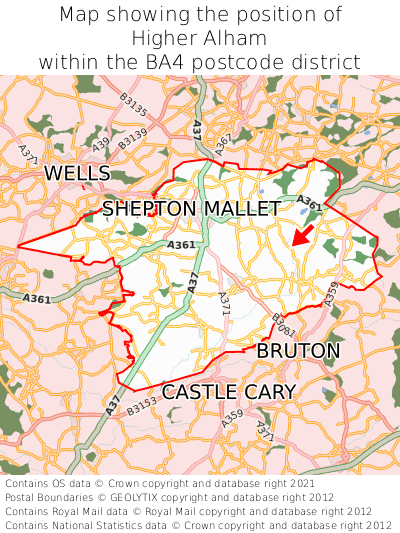 Map showing location of Higher Alham within BA4
