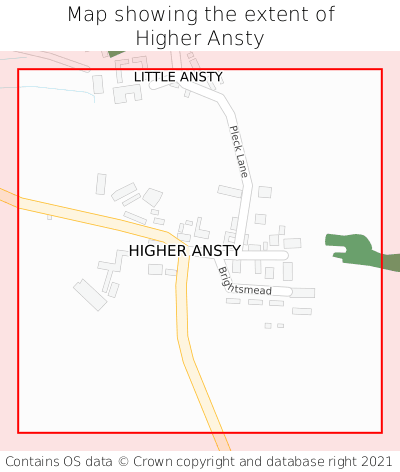 Map showing extent of Higher Ansty as bounding box