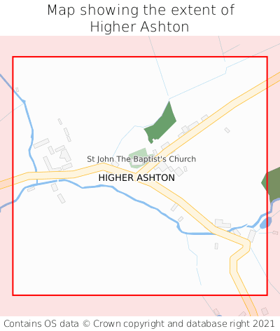 Map showing extent of Higher Ashton as bounding box