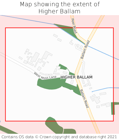 Map showing extent of Higher Ballam as bounding box