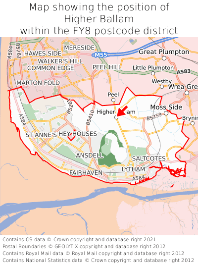 Map showing location of Higher Ballam within FY8