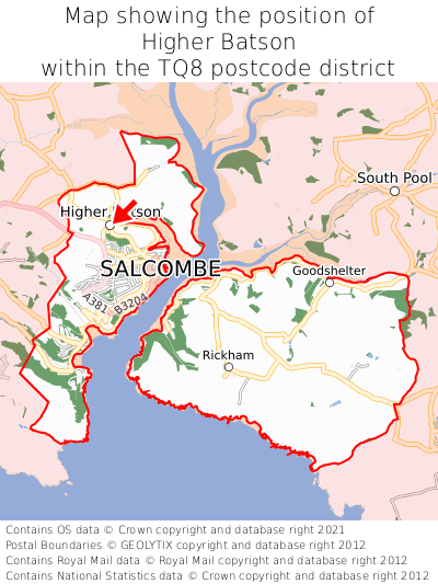 Map showing location of Higher Batson within TQ8