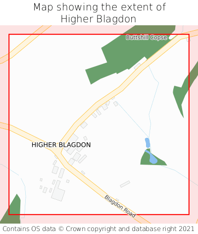 Map showing extent of Higher Blagdon as bounding box