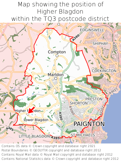 Map showing location of Higher Blagdon within TQ3