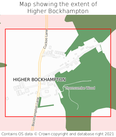 Map showing extent of Higher Bockhampton as bounding box