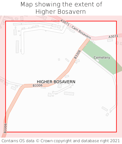 Map showing extent of Higher Bosavern as bounding box