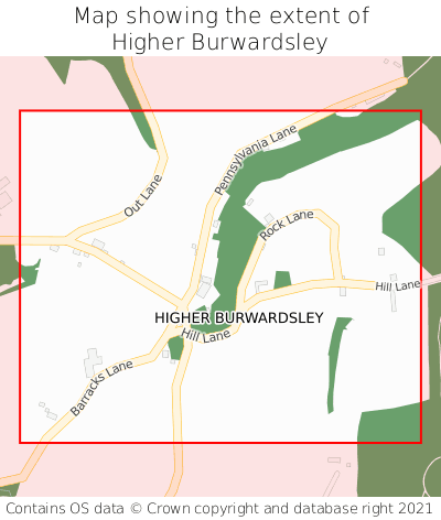 Map showing extent of Higher Burwardsley as bounding box