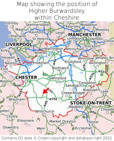 Map showing location of Higher Burwardsley within Cheshire