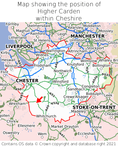 Map showing location of Higher Carden within Cheshire
