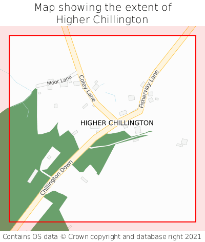 Map showing extent of Higher Chillington as bounding box