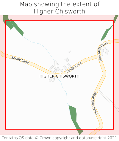 Map showing extent of Higher Chisworth as bounding box