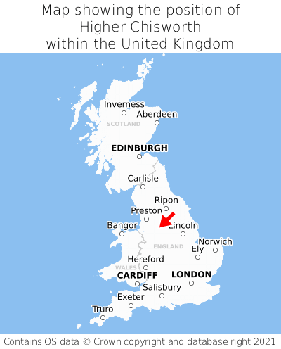 Map showing location of Higher Chisworth within the UK