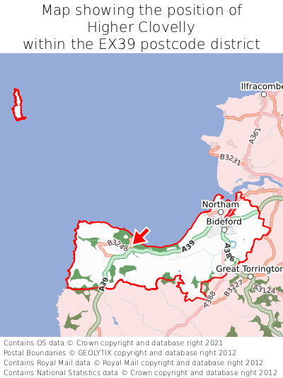 Map showing location of Higher Clovelly within EX39