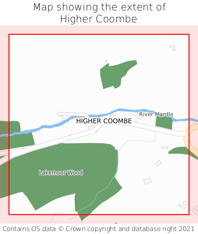 Map showing extent of Higher Coombe as bounding box