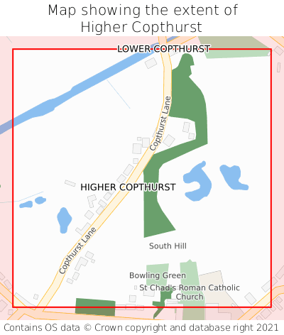 Map showing extent of Higher Copthurst as bounding box