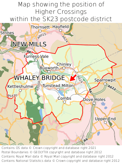 Map showing location of Higher Crossings within SK23