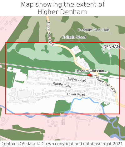 Map showing extent of Higher Denham as bounding box